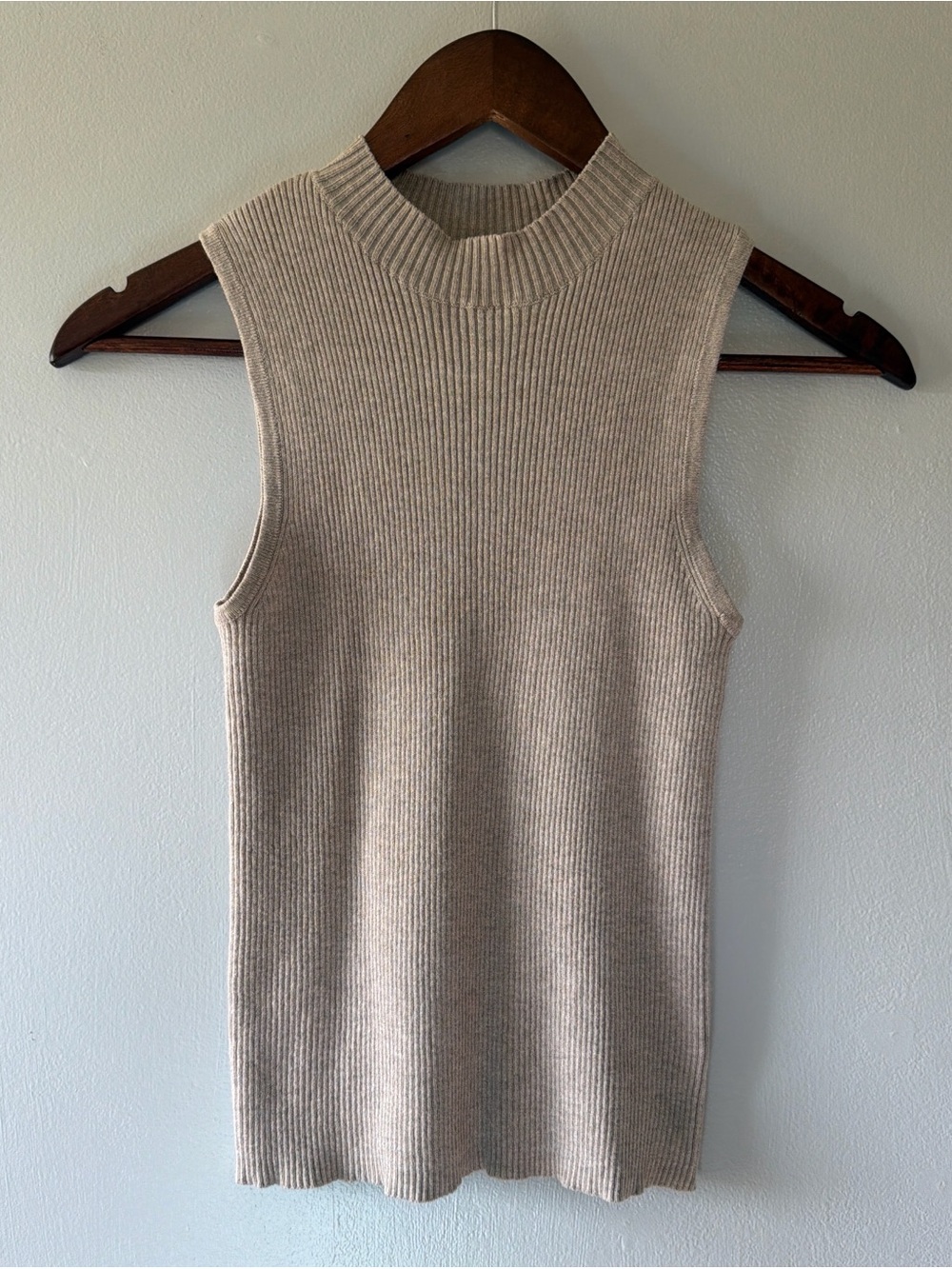Ambiance Neutral Ribbed Mock Neck Tank - Light Taupe